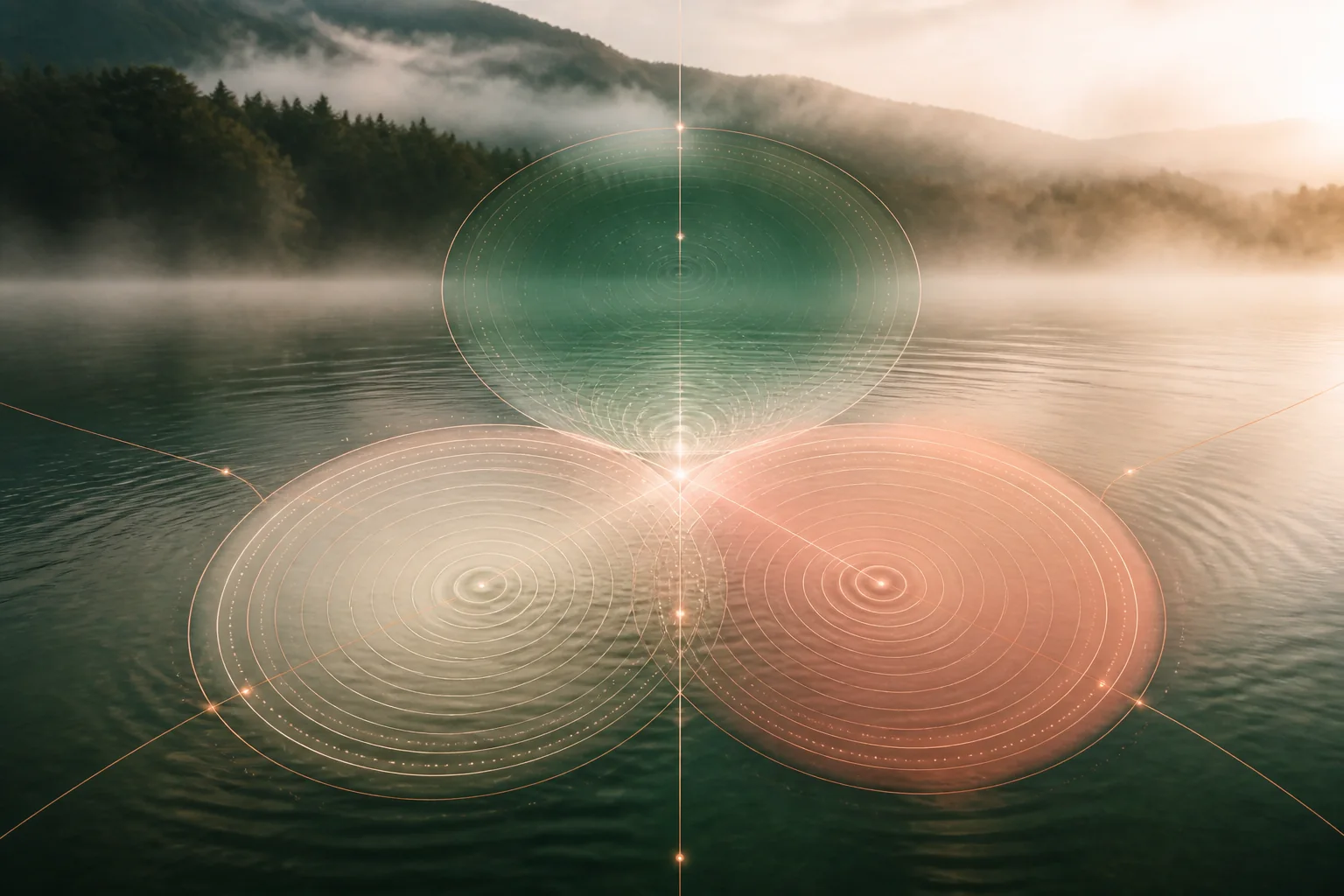 Drei sich verbindende Wege stehen für Synchronie, Anklang und Himmelsblick.